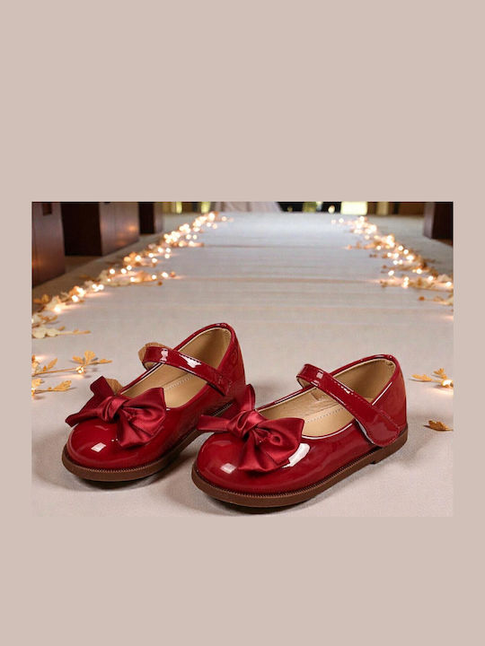 Kids Leather Ballerinas with Hoop & Loop Closure Burgundy
