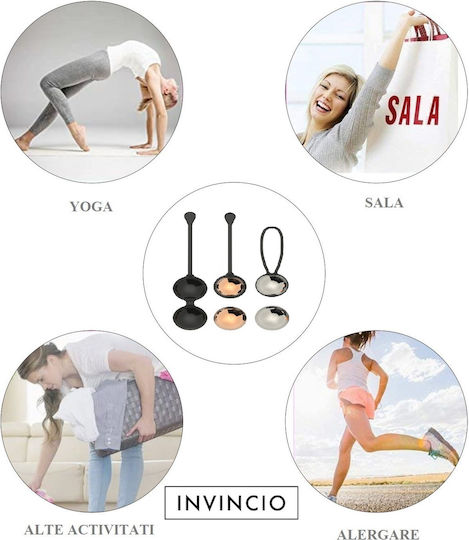 Set Lux Invincio Duo-Ball Tratament Incontinență Urinară Exerciții Kegel Stimulator Pelvic 3 Suporturi 6 Bile 9 Exerciții Diferite Medical Silicon Negru
