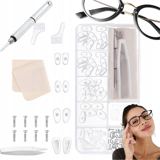 Kit Reparații Ochelari Zola 35 Pernițe Nazale Diverse Modele Șuruburi Pensetă Șurubelniță Lavetă Curățare