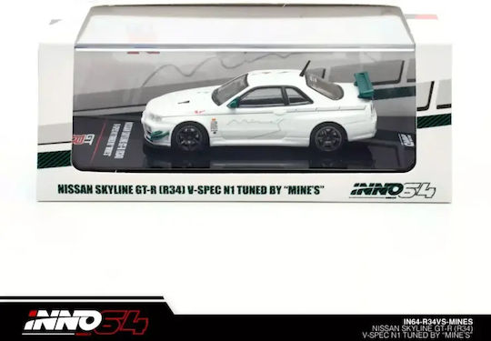 Machetă Mașină Nissan Skyline GT-R R34 V-Spec Tuned By Mine`s Alb 1:64 Inno64
