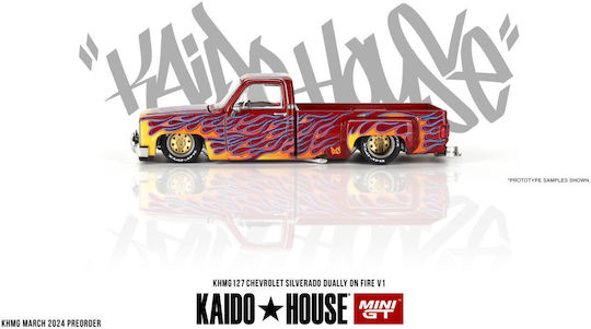 Machetă Mașină Chevrolet Silverado Dually On Fire V1 1980 Scara 1:64 Mini GT Khmg127