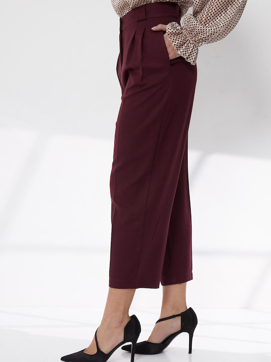 Damen Stoff Hose in Geradem Schnitt Burgundisch