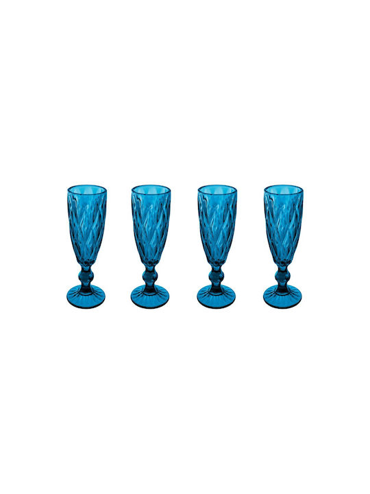 Ladelle Set Gläser Champagner aus Glas in Blau Farbe Mit Stiel 165ml 4Stück