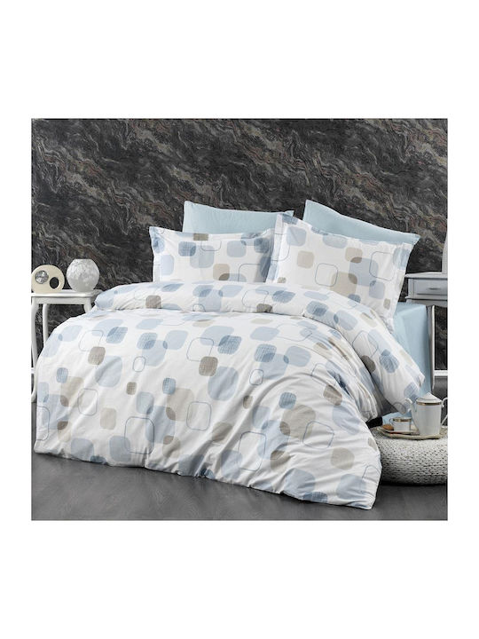 Dimcol Μελίνα Σετ Σεντόνια Υπέρδιπλα 220x240εκ. White-light Blue (4τμχ)
