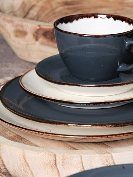 Espiel Terra Grey Black Porcelain Dessert Plate With Diameter 19cm 6 Pieces
