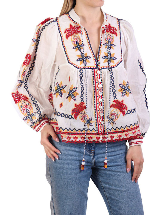 Damen Bluse Baumwolle Off-White