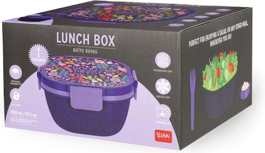 Legami Milano Plastic Purple Lunch Box With Compartments 1.7lt