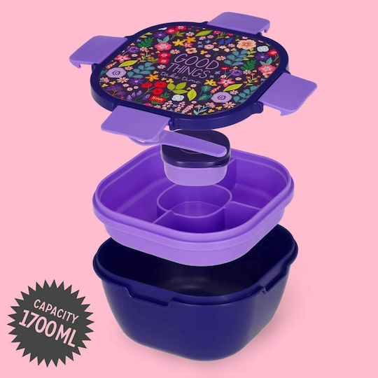 Legami Milano Plastic Purple Lunch Box With Compartments 1.7lt
