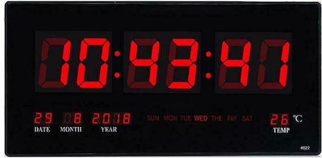 Digital LED Wall Clock Alarm Clock Temperature Date Day Display Red-White 16961-4622b