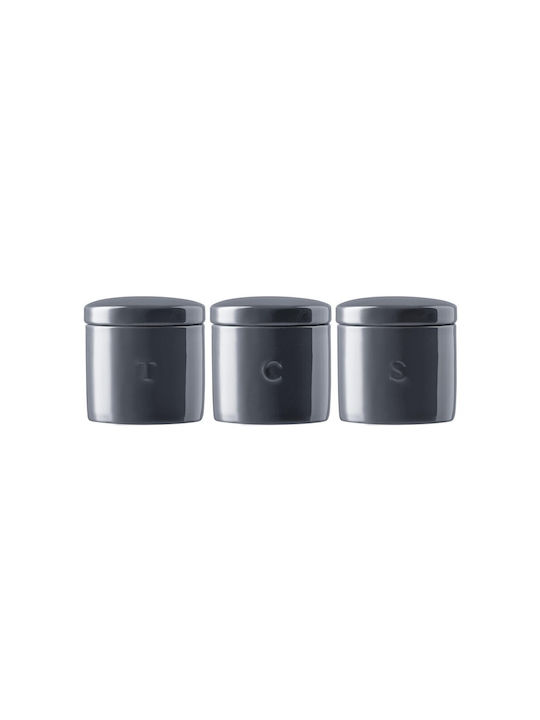 Maxwell & Williams Set of 3pcs Jars for Coffee / Sugar / Tea with Lid made of Porcelain Gray 600ml