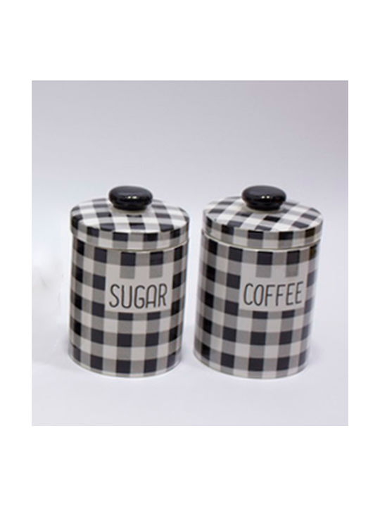 Karvounis Set 2 Pieces Sugar Coffee Jars with Lid Ceramic Black 10.5x10.5x16.5cm