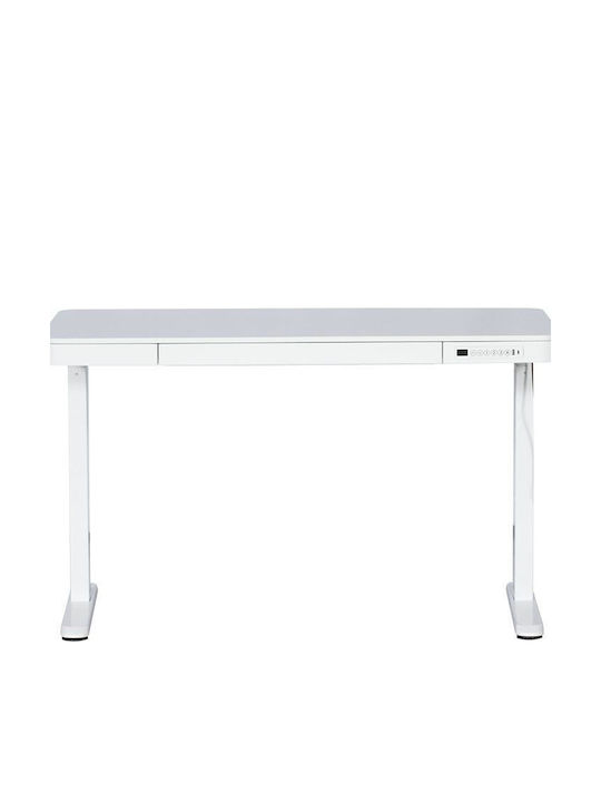 Birou Electric E-desk Din Lemn De Fag Alb Cu Picioare Metalice Și Înălțime Reglabilă 120x60x72cm