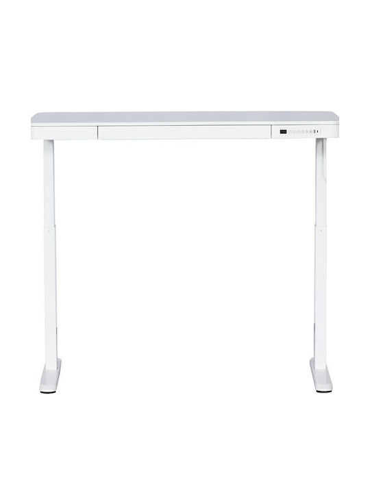 Birou Electric E-desk Din Lemn De Fag Alb Cu Picioare Metalice Și Înălțime Reglabilă 120x60x72cm