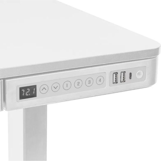 Birou Electric E-desk Din Lemn De Fag Alb Cu Picioare Metalice Și Înălțime Reglabilă 120x60x72cm