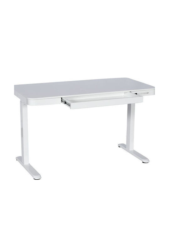 Birou Electric E-desk Din Lemn De Fag Alb Cu Picioare Metalice Și Înălțime Reglabilă 120x60x72cm