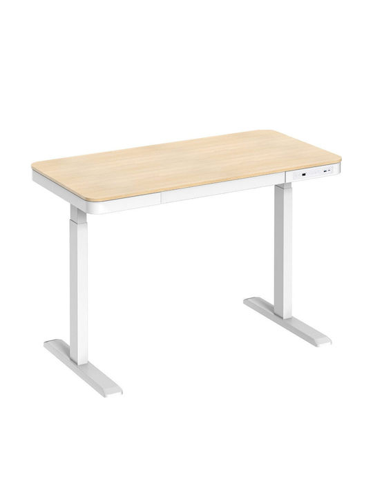 Birou Electric E-desk Din Lemn De Fag Alb Cu Picioare Metalice Și Înălțime Reglabilă 120x60x72cm