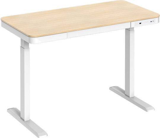 Birou Electric E-desk Din Lemn De Fag Alb Cu Picioare Metalice Și Înălțime Reglabilă 120x60x72cm