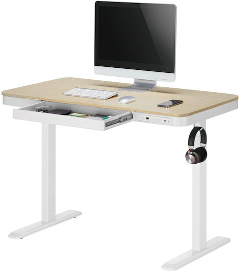 Birou Electric E-desk Din Lemn De Fag Alb Cu Picioare Metalice Și Înălțime Reglabilă 120x60x72cm