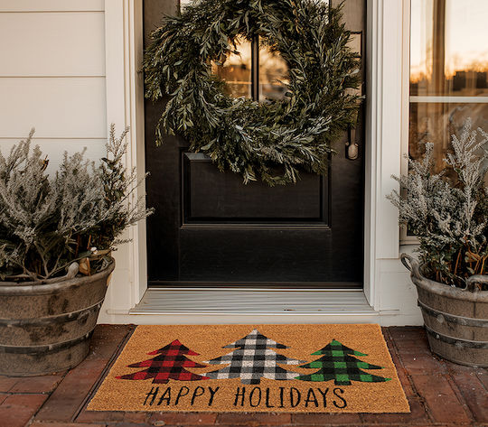 Nef-Nef Homeware Fußmatte aus Kokosnussfasern mit rutschfester Unterlage Happy Holidays Beige 40x60cm