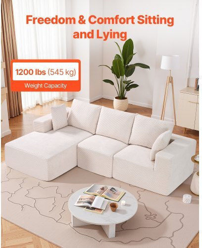 Corner Couch with Reversible Angle Beige 265x165x57 cm