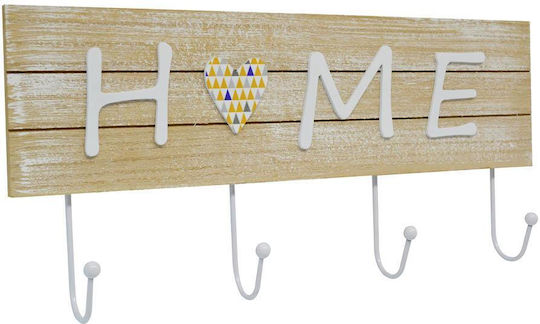 Ankor Κρεμάστρα Τοίχου Home Ξύλινη 4 Θέσεων Μπεζ 40x4.5x4.5cm