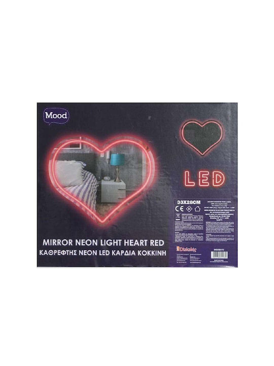 Oglindă cu LED Neon Inimă Roșie 33x28 Mood
