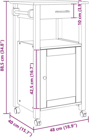 vidaXL Кухненски Стелаж Дървен С 3 Позиции Черен 48x40x88.5см