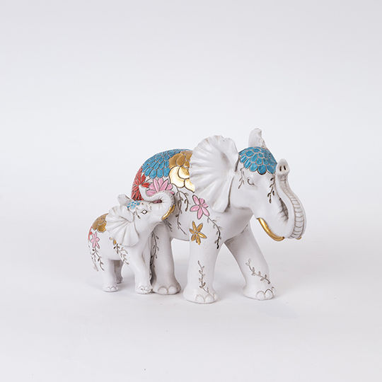 Table Decorative Elephant Polyresin White Flowers 22.5x12x16cm 12968 752-11621