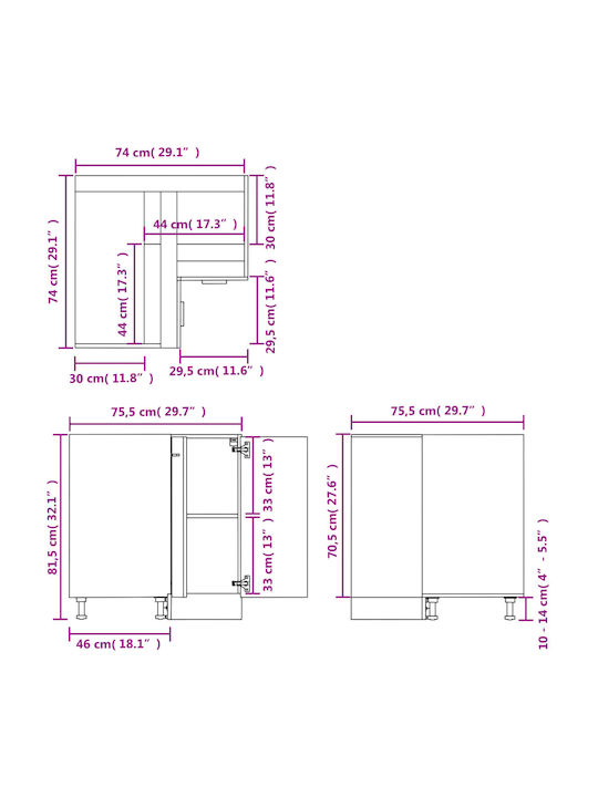 Ъглов Шкаф Подов Sonoma Oak 75.5x75.5x80.5бр