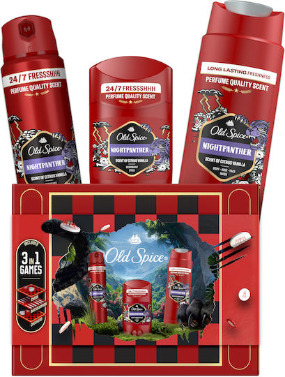 Old Spice Gamebox Set Cadou Cu Night Panther Deodorant Stick Spray Gel De Duș Și Jucării 3 În 1 Aromă Cu Miros De Calitate Care Durează