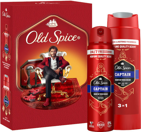 Captain Skin Care Set for Body Cleaning Old Spice Gentleman Gift Set for Men With Deodorant Spray and Shower Gel Captain 24 Hour Freshness for Daily Use Scent With Quality Long Lasting Fragrance