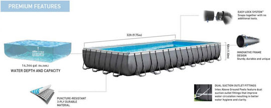 Intex PVC Swimming Pool 10lt with Metallic Frame 975x488x132cm Gray
