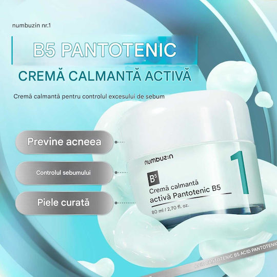 Numbuzin Active Soothing Pantothenic B5 Cremă de Față de Noapte pentru Hidratare, Roșeață și Controlul Sebumului cu Niacinamidă 80ml