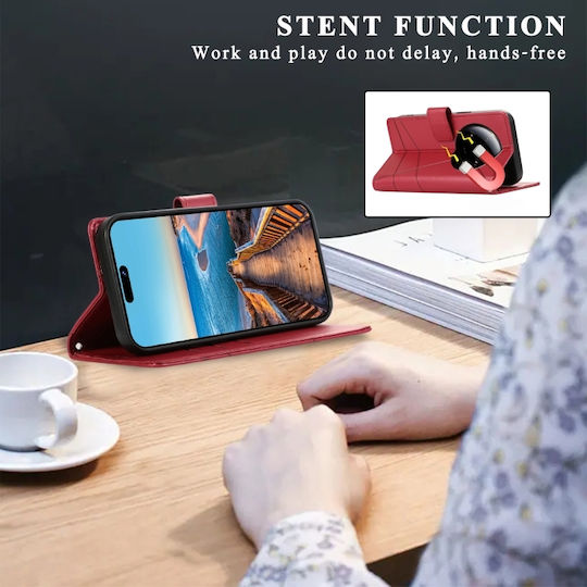 Linie în relief Wallet Piele / Silicon Roșu (Xiaomi 13 Ultra)