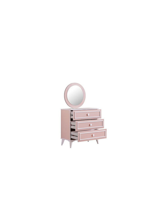 Rosa Kinderkommode mit Spiegel für Kinderzimmer – 80×140cm