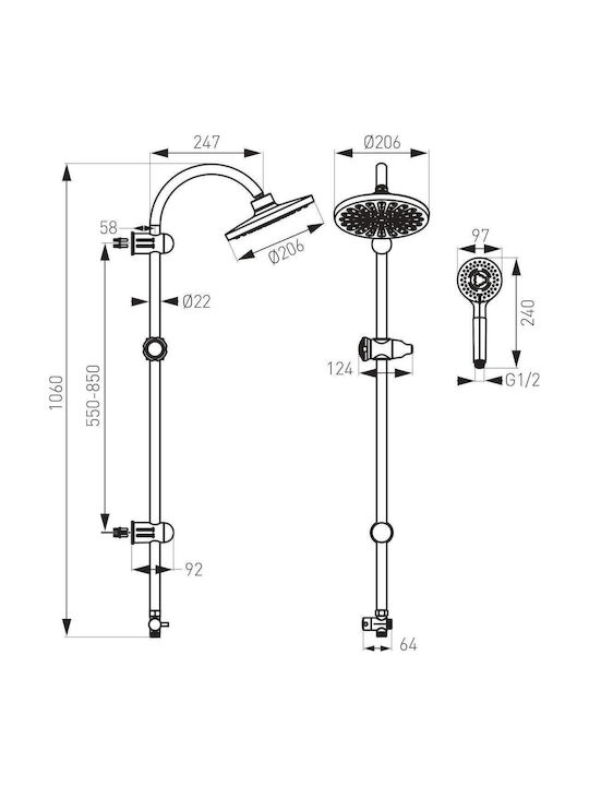 Ferro NP21 Duschsäule ohne Armatur 106cm Silber