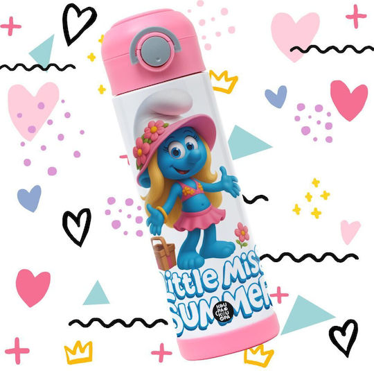 Koupakoupa The Smurfs Kids Water Bottle Smurfs Stainless Steel with Straw Pink 500ml