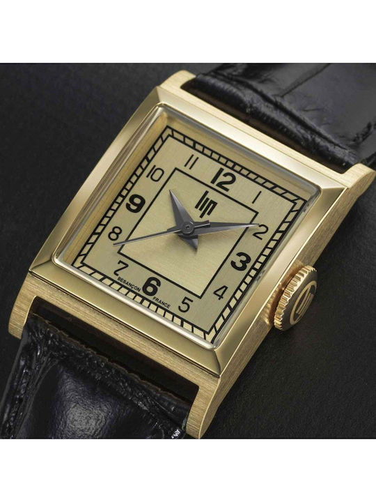 Lip Watches Churchill Men's Watch Battery with Black Leather Strap
