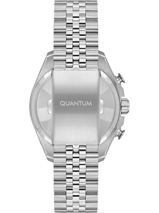 Quantum Dual Time Men's Watch 42mm Battery with Silver Stainless Steel Bracelet