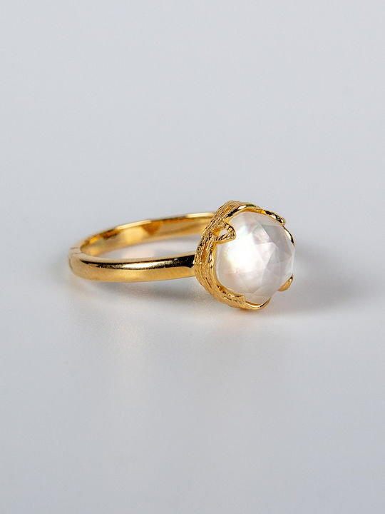 Damen Ring mit Perlen & Zirkonia aus Silber Vergoldet