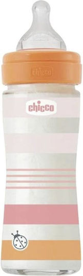 Chicco Glass Baby Bottle Well Being Anti-Colic with Silicone Nipple for 0+, 0+ m, months Pink 240ml