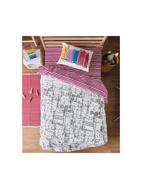 Kentia Kinderbettlaken Set Weiß, Grau, Schwarz, Magenta 160x270cm