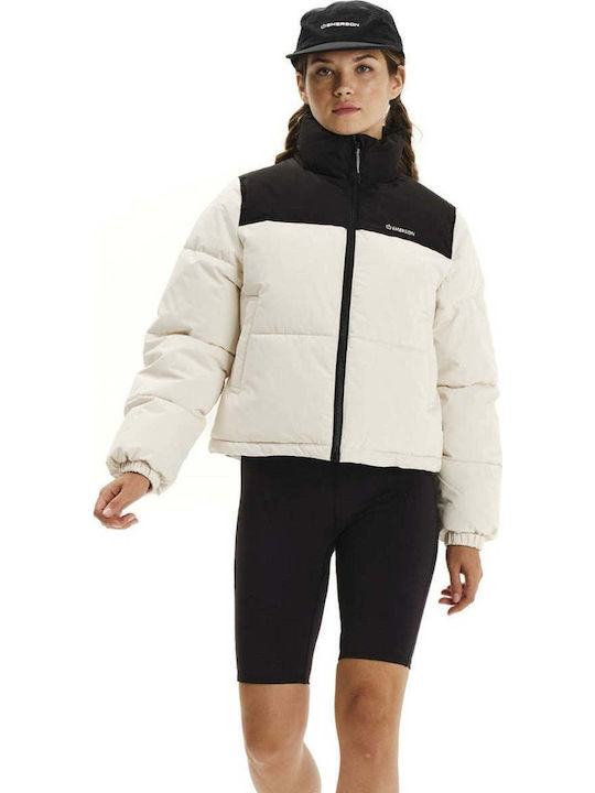 Γυναικείο Puffer Μπουφάν Αδιάβροχο για Χειμώνα Cream/black