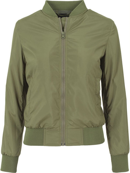 TB1217 Women's Short Bomber Jacket for Spring or Autumn Olive