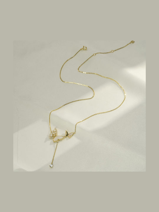Von Queen Halskette Schmetterling 925 Perlmutt Zirkon Gold