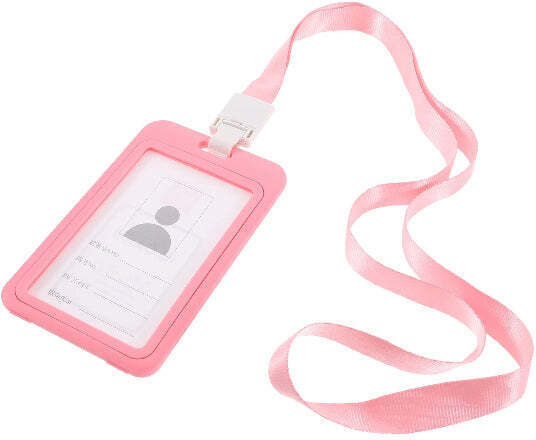 Card Holder Double-sided Transparent Id Badge Card Holder Plastic Vertical Double Sided Name Card Badge Holder Lanyard School Business Office Blue