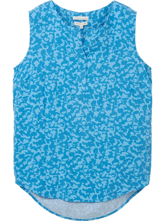 Women's Summer Blouse Sleeveless with V Neckline Light Blue