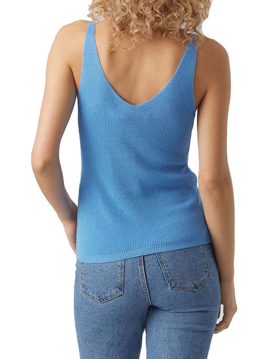 Women's Summer Blouse Cotton Sleeveless with V Neckline Light Blue