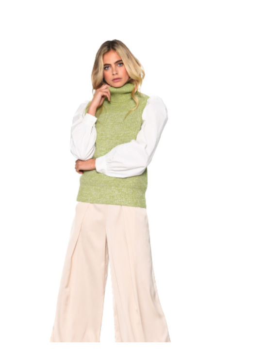 Bluza Damă Fără Mâneci Cu Guler Înalt Verde