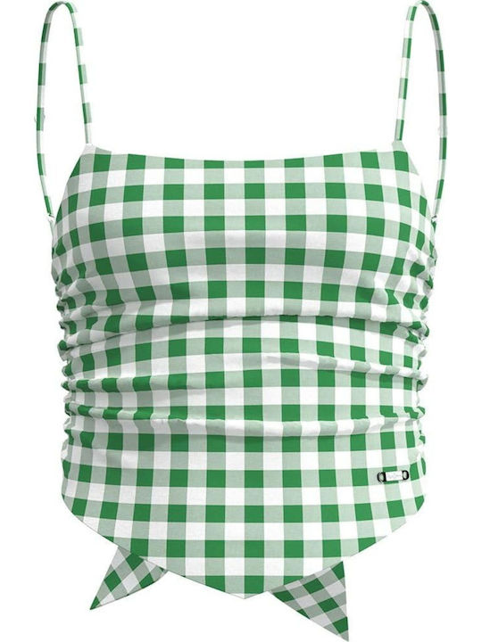 Gettie Γυναικείο Καλοκαιρινό Crop Top Βαμβακερό με Τιράντες Καρό Πράσινο